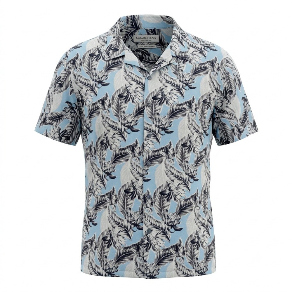 Nickel & Iron Hawaiian Shirt Tropical‎ Leaf Print Button Up Casual Men XXL NWOT